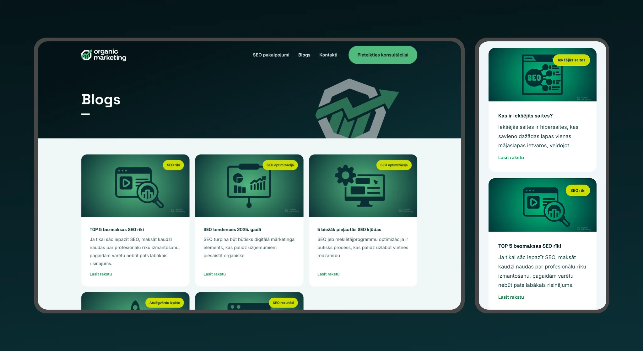Blog listing on desktop and mobile with consistent card layout