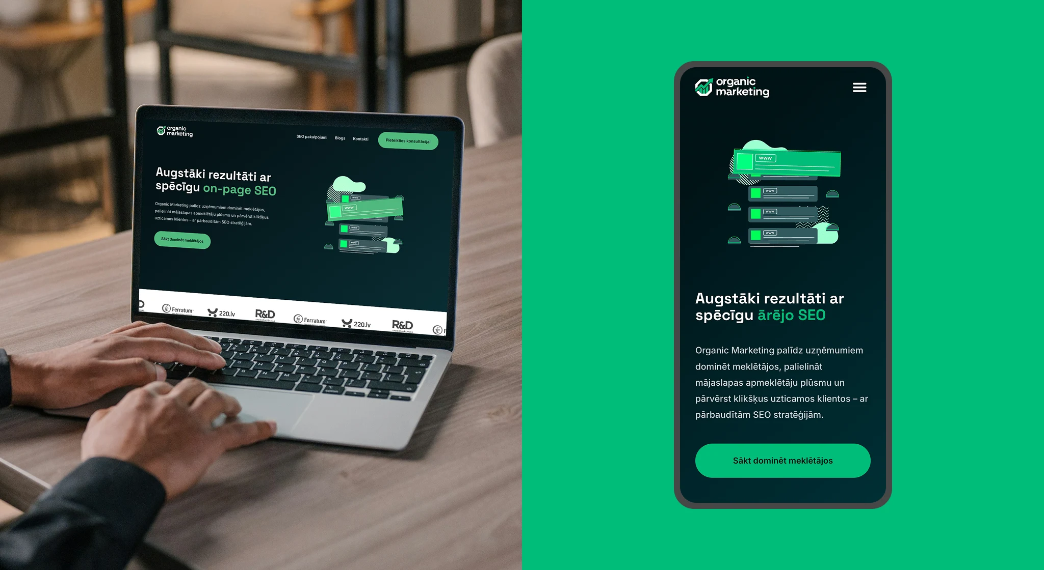 Organic Marketing hero on desktop and mobile