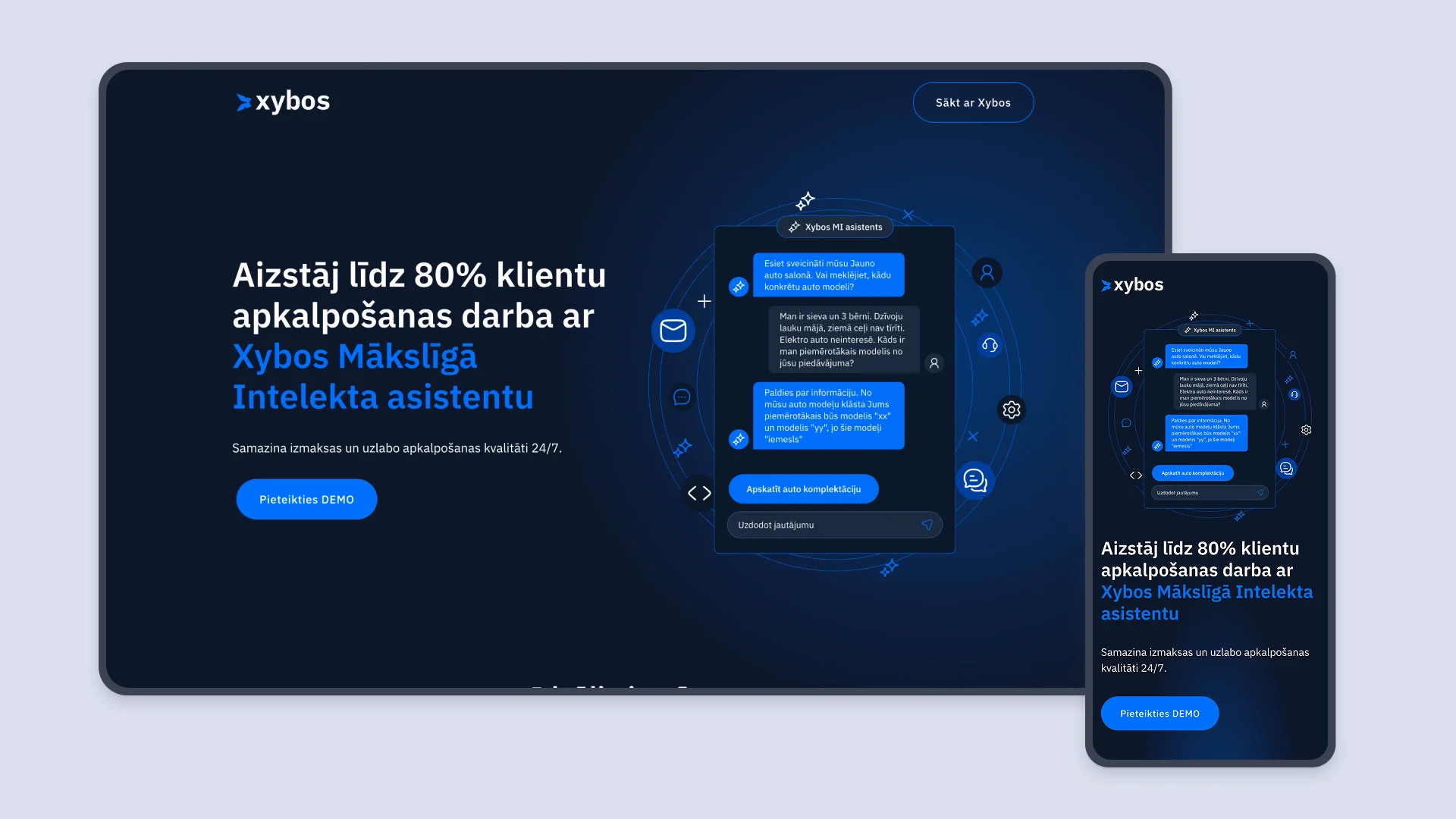 Final Xybos website experience — unified product and marketing story